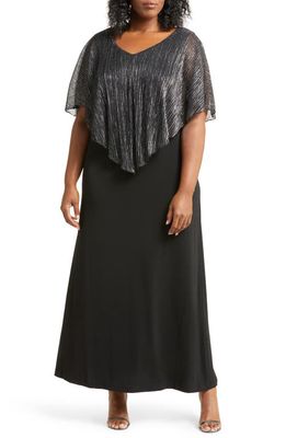 Connected Apparel Shimmer Cape Sleeve Cocktail Dress in Black/Silver