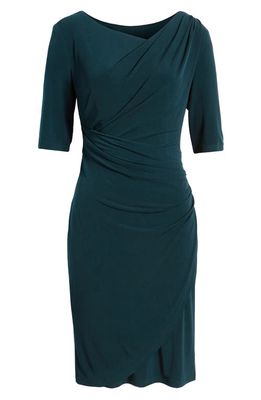 Connected Apparel Short Sleeve Ruched Midi Dress in Hunter