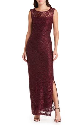 Connected Apparel Stretch Lace Gown in Bordeaux 1