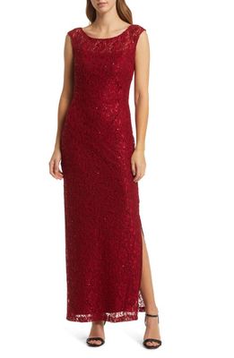 Connected Apparel Stretch Lace Gown in Scarlet