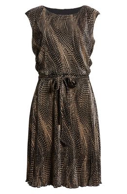 Connected Apparel Tie Waist Sleeveless Dress in Black/Camel 