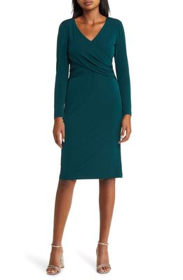 Connected Apparel Twisted Bodice Long Sleeve Midi Dress in Hunter