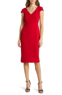 Connected Apparel V-Neck Sheath Dress in Apple Red