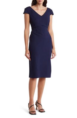 Connected Apparel V-Neck Sheath Dress in Navy