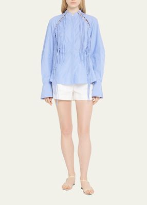 Connected Striped Fringe Button-Front Shirt