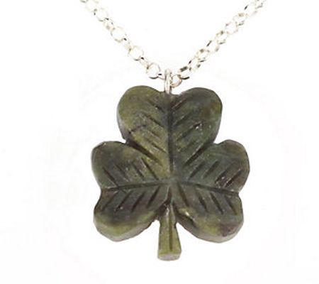Connemara Marble Carved Shamrock Pendant with S terling Chain