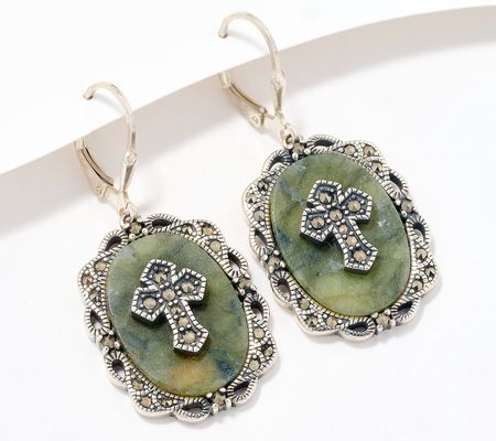 Connemara Marble Sterling Silver Earrings  with Marcasite