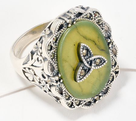 Connemara Marble Sterling Silver Ring with Marcasite