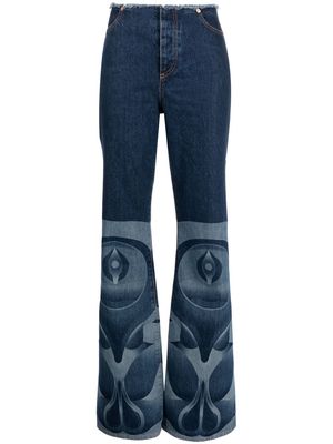 Conner Ives graphic-print bootcut jeans - Blue