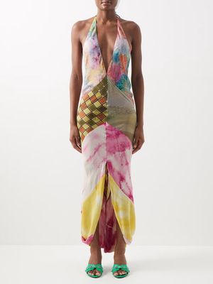 Conner Ives - Patchwork Silk-blend Halterneck Dress - Womens - Multi