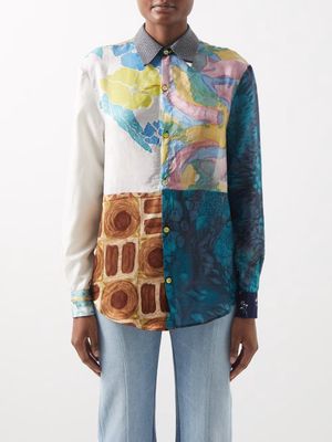 Conner Ives - Patchworked Silk-blend Shirt - Womens - Multi