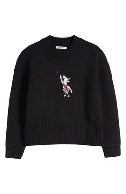 CONNOR MCKNIGHT x Disney Piglet Intarsia Merino Wool Sweater in Black