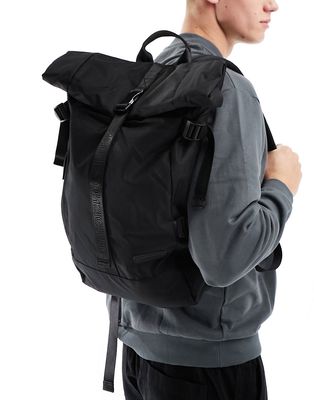 Consigned roll top backpack with buckle fastening in black