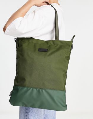 Consigned two tone tote bag in khaki-Green