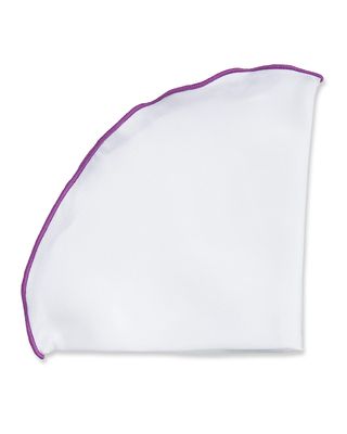 Contrast-Border Silk Pocket Circle, Purple/White