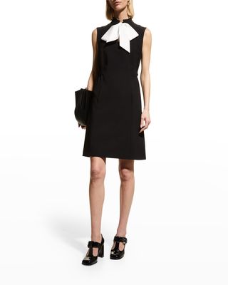 Contrast Bow-Front Pleated Collar Dress