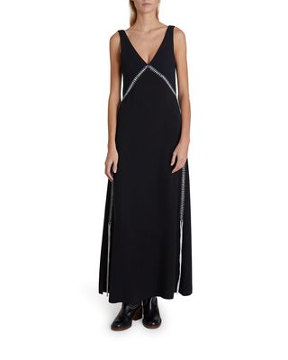 Contrast Embroidered Maxi Lingerie Dress