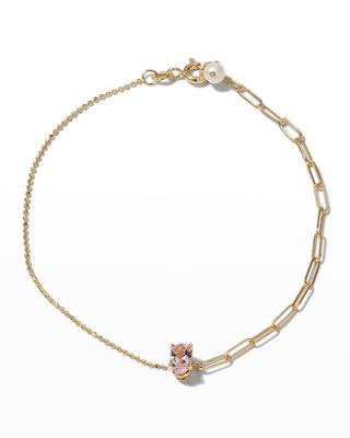 Contrast Link-Bead Chain Oval Morganite Bracelet