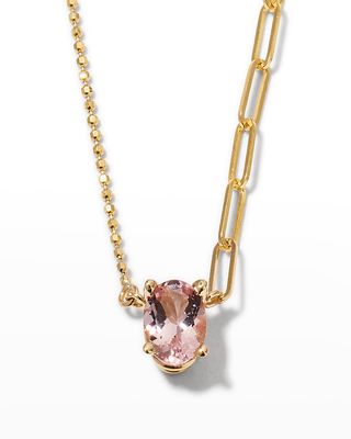 Contrast Link-Bead Chain Oval Morganite Necklace