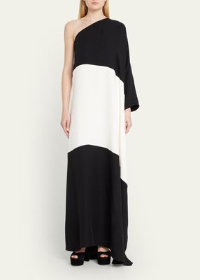 Contrast One-Shoulder Gown