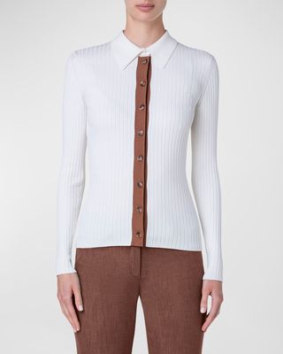 Contrast Ribbed Knit Cardigan