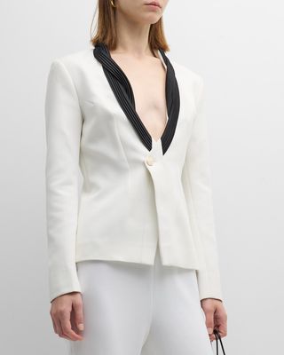 Contrast Sculpted-Lapel Single-Breasted Tuxedo Jacket