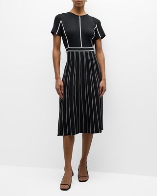 Contrast Striped A-Line Soft Knit Midi Dress