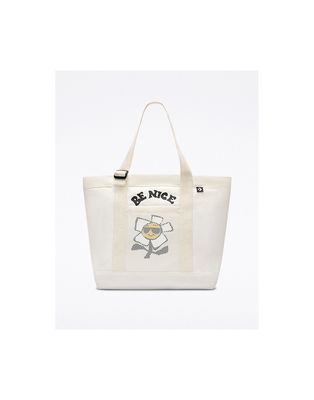 Converse Be Nice graphic canvas tote bag in off-white