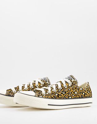 Converse Chuck 70 Ox Leopard Heart print suede sneakers in club gold-Multi