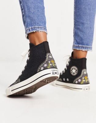 Converse Chuck Taylor All Star Hi floral embroidery sneakers in black