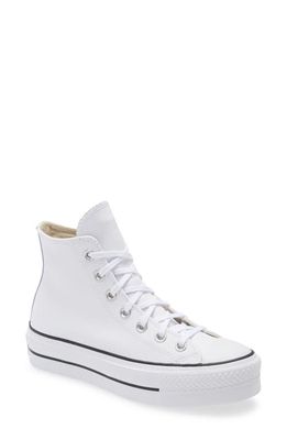 Converse Chuck Taylor All Star Leather High Top Platform Sneaker in White/Black/White