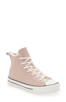 Converse Kids' Chuck Taylor All Star Eva Lift Faux Fur Lined High Top Sneaker in Stone Mauve/Vintage White