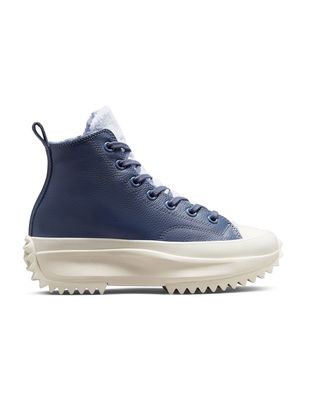 Converse Run Star Hike Hi sherpa and leather platform sneakers in steel-Blue