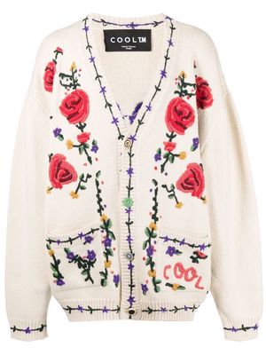 COOL T.M floral-embroidery knit cardigan - Neutrals