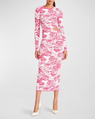 Cooper Cutout-Waist Fitted Jacquard Midi Dress