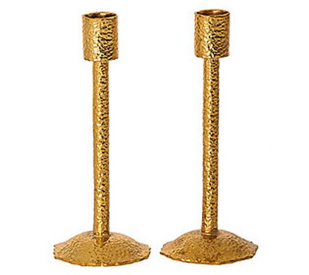 Copa Judaica Hammered Gold Candle Stick Holders