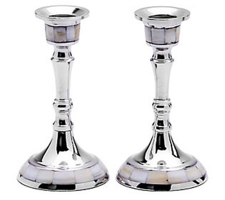 Copa Judaica Stainless-Steel Candlesticks w/Mot her-of-Pearl