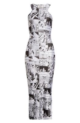 Coperni Comic Print Body-Con Midi Tank Dress in Black/White