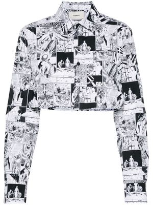 Coperni comic strip-print cropped cotton shirt - Black