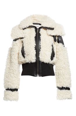 Coperni Faux Shearling & Faux Leather Bomber Jacket in Off White/Black