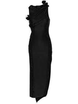 Coperni floral-appliqués rhinestone-embellished dress - Black