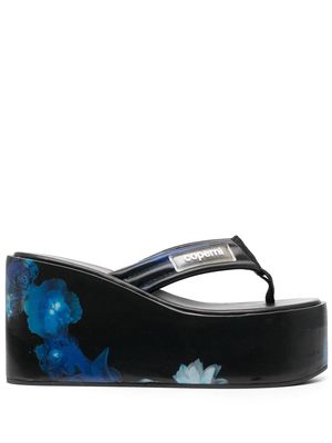 Coperni floral-print holographic wedge sandals - Blue
