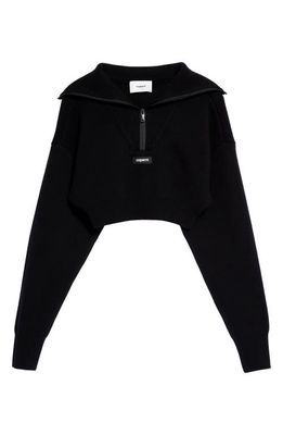 Coperni Half Zip Boxy Wool Crop Sweater in Black