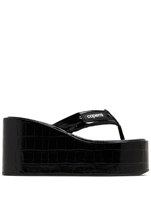 Coperni logo-patch leather platform sandals - Black