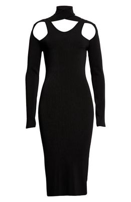 Coperni Long Sleeve Cutout Rib Sweater Dress in Black