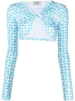 Coperni patterned ruched cropped top - Blue