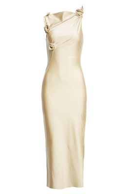 Coperni Rosette Cutout Asymmetric Stretch Jersey Gown in Beige