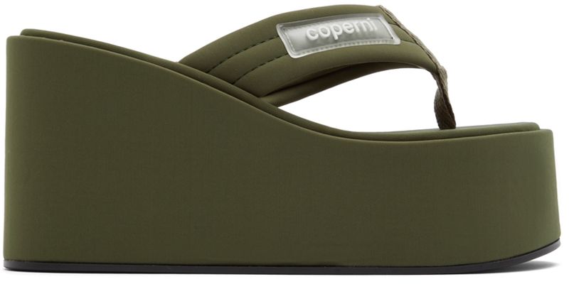 Coperni SSENSE Exclusive Khaki Branded Wedge Sandals