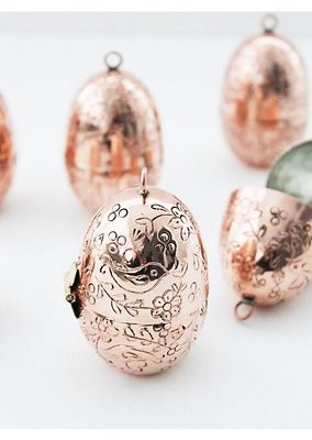 Copper Etched Bird & Floral Egg 4-Piece Ornament Set
