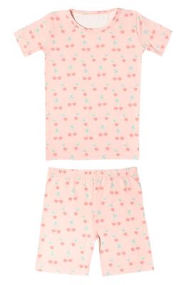 Copper Pearl Cheery Cherry Fitted Two-Piece Short Pajamas in Coral Overflow